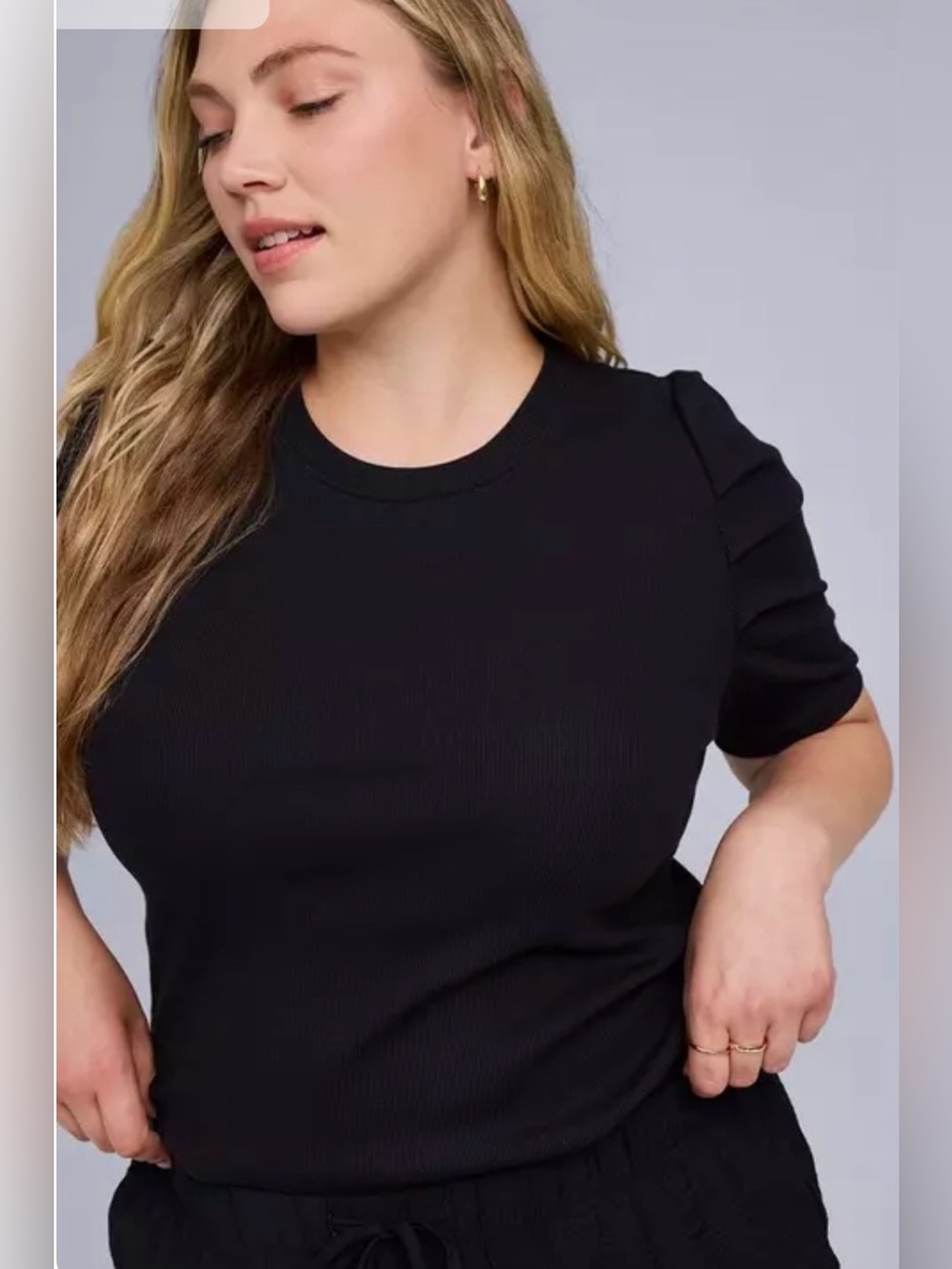 torrid Black Ribbed Short-Sleeve Crewneck Top